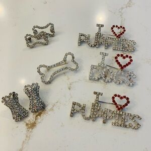 I Love DOGS / Puppies Rhinestone Pins & Earrings Lot 4 Pins 2 Pairs Of Earrings